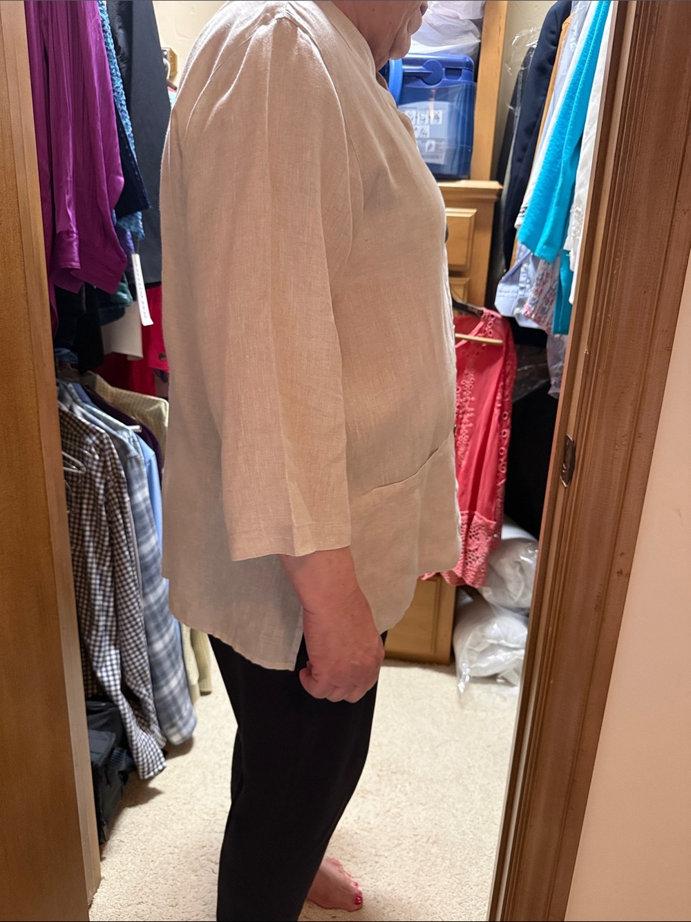 Light Cream Button-Front Linen Jacket Top - Picture 3 of 4